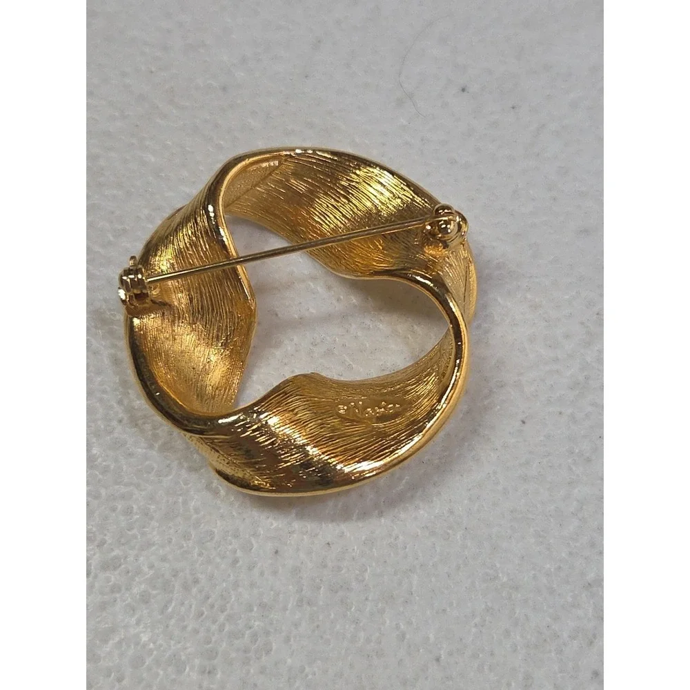 Vintage Napier Gold Tone Abstract Swirl Brooch Textured Modernist Pin Signed
